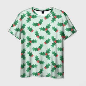 Мужская футболка 3D с принтом Рождественская омела , 100% полиэфир | прямой крой, круглый вырез горловины, длина до линии бедер | 