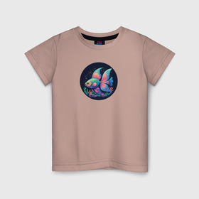 Детская футболка хлопок с принтом Красочная рыбка и кораллы в Курске, 100% хлопок | круглый вырез горловины, полуприлегающий силуэт, длина до линии бедер | 