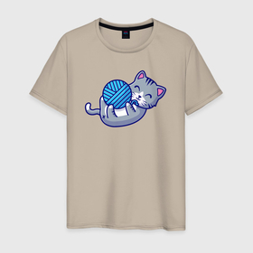 Мужская футболка хлопок с принтом Игривый котик в Кировске, 100% хлопок | прямой крой, круглый вырез горловины, длина до линии бедер, слегка спущенное плечо. | 