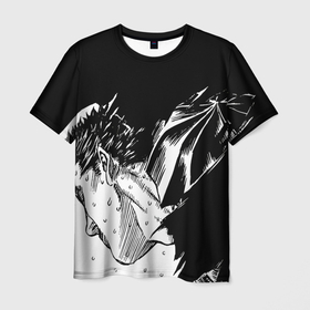 Мужская футболка 3D с принтом Берсерк Гатс в чёрных доспехах в Кировске, 100% полиэфир | прямой крой, круглый вырез горловины, длина до линии бедер | 