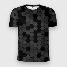 Мужская футболка 3D Slim с принтом Камуфляж гексагон черный в Кировске, 100% полиэстер с улучшенными характеристиками | приталенный силуэт, круглая горловина, широкие плечи, сужается к линии бедра | 
