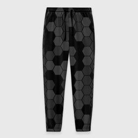 Мужские брюки 3D с принтом Камуфляж гексагон черный в Тюмени, 100% полиэстер | манжеты по низу, эластичный пояс регулируется шнурком, по бокам два кармана без застежек, внутренняя часть кармана из мелкой сетки | 