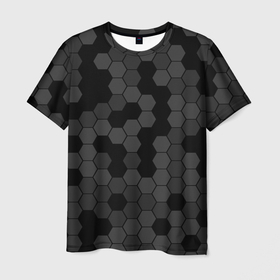 Мужская футболка 3D с принтом Камуфляж гексагон черный в Курске, 100% полиэфир | прямой крой, круглый вырез горловины, длина до линии бедер | 