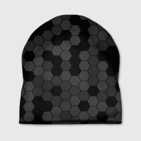 Шапка 3D с принтом Камуфляж гексагон черный в Петрозаводске, 100% полиэстер | универсальный размер, печать по всей поверхности изделия | Тематика изображения на принте: 