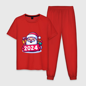 Мужская пижама хлопок с принтом С Новым 2024 годом в Петрозаводске, 100% хлопок | брюки и футболка прямого кроя, без карманов, на брюках мягкая резинка на поясе и по низу штанин
 | 