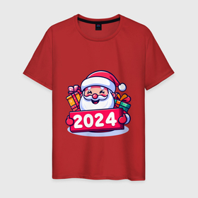 Мужская футболка хлопок с принтом С Новым 2024 годом в Новосибирске, 100% хлопок | прямой крой, круглый вырез горловины, длина до линии бедер, слегка спущенное плечо. | 