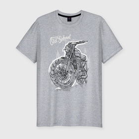 Мужская футболка хлопок Slim с принтом Старая школа   мотоцикл в Тюмени, 92% хлопок, 8% лайкра | приталенный силуэт, круглый вырез ворота, длина до линии бедра, короткий рукав | 