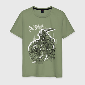 Мужская футболка хлопок с принтом Старая школа   мотоцикл в Екатеринбурге, 100% хлопок | прямой крой, круглый вырез горловины, длина до линии бедер, слегка спущенное плечо. | 