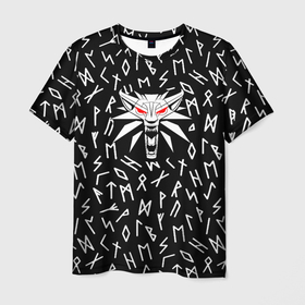 Мужская футболка 3D с принтом The Witcher символы в Петрозаводске, 100% полиэфир | прямой крой, круглый вырез горловины, длина до линии бедер | 