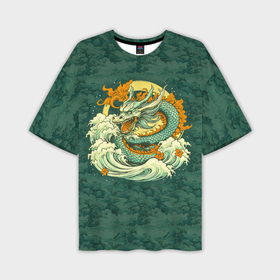 Мужская футболка oversize 3D с принтом Китайский дракон с пейзажем в Тюмени,  |  | Тематика изображения на принте: 