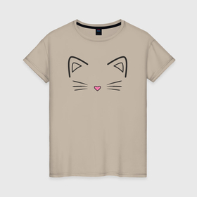 Женская футболка хлопок с принтом Кошачьи ушки в Тюмени, 100% хлопок | прямой крой, круглый вырез горловины, длина до линии бедер, слегка спущенное плечо | 