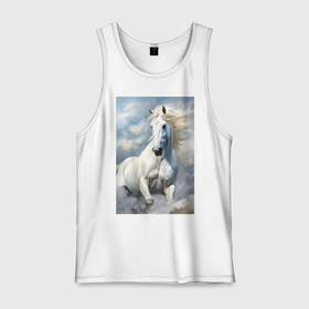Мужская майка хлопок с принтом Белая лошадь на фоне неба , 100% хлопок |  | Тематика изображения на принте: 