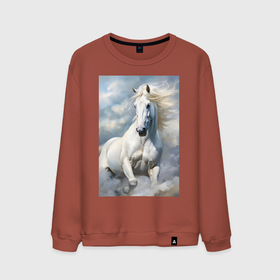 Мужской свитшот хлопок с принтом Белая лошадь на фоне неба , 100% хлопок |  | Тематика изображения на принте: 