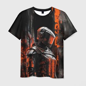 Мужская футболка 3D с принтом Девушка в боевой броне в Санкт-Петербурге, 100% полиэфир | прямой крой, круглый вырез горловины, длина до линии бедер | 