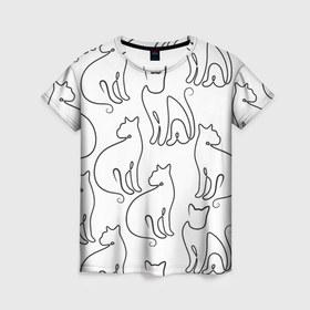 Женская футболка 3D с принтом Kitties , 100% полиэфир ( синтетическое хлопкоподобное полотно) | прямой крой, круглый вырез горловины, длина до линии бедер | 