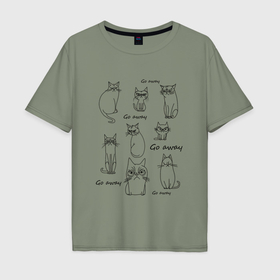 Мужская футболка хлопок Oversize с принтом Сердитые коты в Екатеринбурге, 100% хлопок | свободный крой, круглый ворот, “спинка” длиннее передней части | 