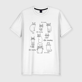Мужская футболка хлопок Slim с принтом Сердитые коты в Екатеринбурге, 92% хлопок, 8% лайкра | приталенный силуэт, круглый вырез ворота, длина до линии бедра, короткий рукав | 