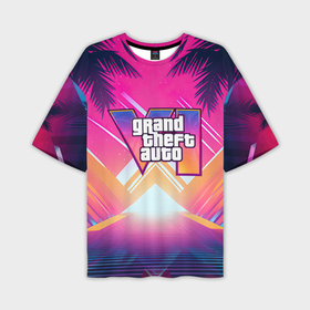 Мужская футболка oversize 3D с принтом GTA6 hot summer Vaporwave ,  |  | Тематика изображения на принте: 