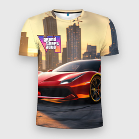 Мужская футболка 3D Slim с принтом GTA 6  Vice city , 100% полиэстер с улучшенными характеристиками | приталенный силуэт, круглая горловина, широкие плечи, сужается к линии бедра | 