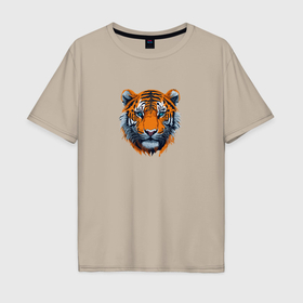 Мужская футболка хлопок Oversize с принтом Портрет амурского тигра в Санкт-Петербурге, 100% хлопок | свободный крой, круглый ворот, “спинка” длиннее передней части | 