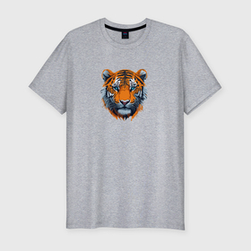 Мужская футболка хлопок Slim с принтом Портрет амурского тигра в Петрозаводске, 92% хлопок, 8% лайкра | приталенный силуэт, круглый вырез ворота, длина до линии бедра, короткий рукав | 