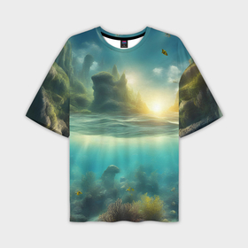Мужская футболка oversize 3D с принтом Подводный и надводный мир в Кировске,  |  | Тематика изображения на принте: 