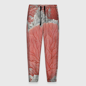 Мужские брюки 3D с принтом Красные и белые кораллы в Кировске, 100% полиэстер | манжеты по низу, эластичный пояс регулируется шнурком, по бокам два кармана без застежек, внутренняя часть кармана из мелкой сетки | 