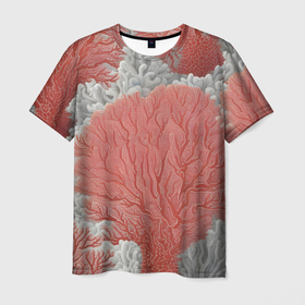 Мужская футболка 3D с принтом Красные и белые кораллы в Курске, 100% полиэфир | прямой крой, круглый вырез горловины, длина до линии бедер | 