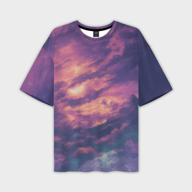 Мужская футболка oversize 3D с принтом Вечерний фиолетовый закат в Тюмени,  |  | 