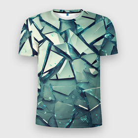 Мужская футболка 3D Slim с принтом Битое стекло текстура в Новосибирске, 100% полиэстер с улучшенными характеристиками | приталенный силуэт, круглая горловина, широкие плечи, сужается к линии бедра | 