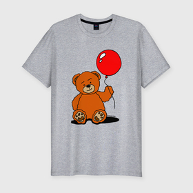 Мужская футболка хлопок Slim с принтом Плюшевый медведь с воздушным шариком в Курске, 92% хлопок, 8% лайкра | приталенный силуэт, круглый вырез ворота, длина до линии бедра, короткий рукав | 