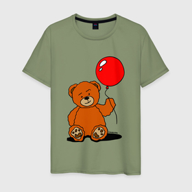 Мужская футболка хлопок с принтом Плюшевый медведь с воздушным шариком в Белгороде, 100% хлопок | прямой крой, круглый вырез горловины, длина до линии бедер, слегка спущенное плечо. | 