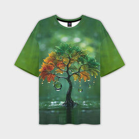 Мужская футболка oversize 3D с принтом Дерево под дождем в Белгороде,  |  | Тематика изображения на принте: 
