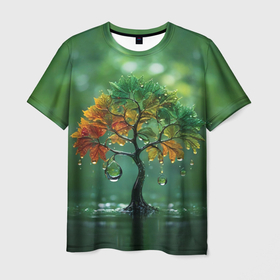 Мужская футболка 3D с принтом Дерево под дождем в Белгороде, 100% полиэфир | прямой крой, круглый вырез горловины, длина до линии бедер | Тематика изображения на принте: 