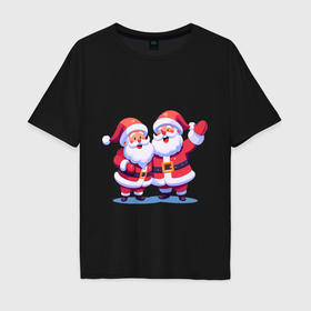 Мужская футболка хлопок Oversize с принтом Дед Морозы , 100% хлопок | свободный крой, круглый ворот, “спинка” длиннее передней части | 