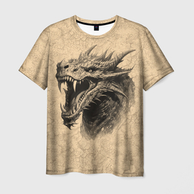 Мужская футболка 3D с принтом Дракон с открытой пастью , 100% полиэфир | прямой крой, круглый вырез горловины, длина до линии бедер | 