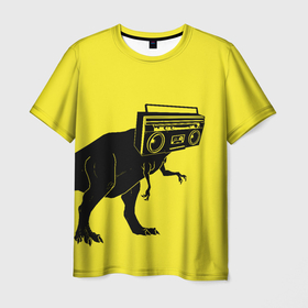 Мужская футболка 3D с принтом динозавр с магнитофоном в Тюмени, 100% полиэфир | прямой крой, круглый вырез горловины, длина до линии бедер | 