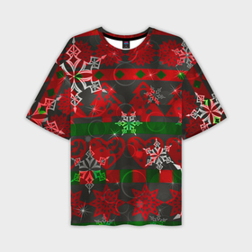 Мужская футболка oversize 3D с принтом Рождественские узоры ёлки и снежинки в Тюмени,  |  | 