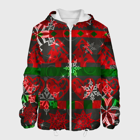 Мужская куртка 3D с принтом Рождественские узоры ёлки и снежинки в Новосибирске, ткань верха — 100% полиэстер, подклад — флис | прямой крой, подол и капюшон оформлены резинкой с фиксаторами, два кармана без застежек по бокам, один большой потайной карман на груди. Карман на груди застегивается на липучку | 