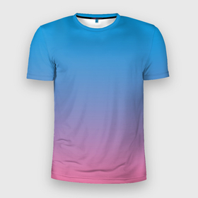 Мужская футболка 3D Slim с принтом Небесно розовый градиент в Новосибирске, 100% полиэстер с улучшенными характеристиками | приталенный силуэт, круглая горловина, широкие плечи, сужается к линии бедра | Тематика изображения на принте: 