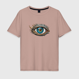 Мужская футболка хлопок Oversize с принтом Глаз дракона в Тюмени, 100% хлопок | свободный крой, круглый ворот, “спинка” длиннее передней части | 