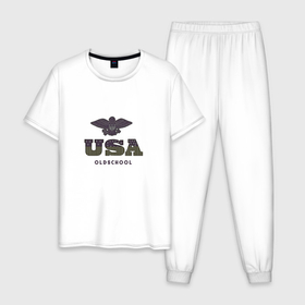 Мужская пижама хлопок с принтом USA Oldschool в Курске, 100% хлопок | брюки и футболка прямого кроя, без карманов, на брюках мягкая резинка на поясе и по низу штанин
 | 