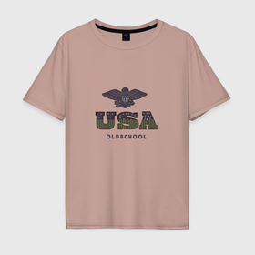 Мужская футболка хлопок Oversize с принтом USA Oldschool , 100% хлопок | свободный крой, круглый ворот, “спинка” длиннее передней части | 