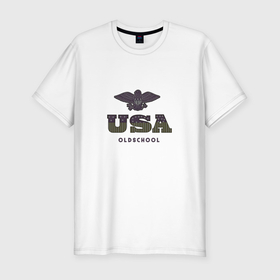 Мужская футболка хлопок Slim с принтом USA Oldschool в Тюмени, 92% хлопок, 8% лайкра | приталенный силуэт, круглый вырез ворота, длина до линии бедра, короткий рукав | Тематика изображения на принте: 
