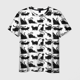 Мужская футболка 3D с принтом Черные котики в Курске, 100% полиэфир | прямой крой, круглый вырез горловины, длина до линии бедер | 