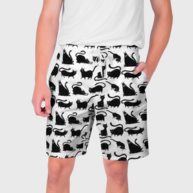 Мужские шорты 3D с принтом Черные котики в Тюмени,  полиэстер 100% | прямой крой, два кармана без застежек по бокам. Мягкая трикотажная резинка на поясе, внутри которой широкие завязки. Длина чуть выше колен | 