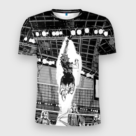 Мужская футболка 3D Slim с принтом Хината Шое взлетает в Екатеринбурге, 100% полиэстер с улучшенными характеристиками | приталенный силуэт, круглая горловина, широкие плечи, сужается к линии бедра | 