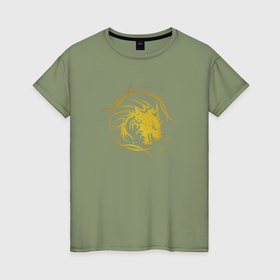 Женская футболка хлопок с принтом Золотой дракон 2024 в Петрозаводске, 100% хлопок | прямой крой, круглый вырез горловины, длина до линии бедер, слегка спущенное плечо | 