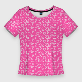 Женская футболка 3D Slim с принтом Паттерн маленький сердечки розовый в Екатеринбурге,  |  | 