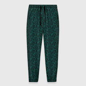 Мужские брюки 3D с принтом Тёмно зелёный паттерн кружочки в Белгороде, 100% полиэстер | манжеты по низу, эластичный пояс регулируется шнурком, по бокам два кармана без застежек, внутренняя часть кармана из мелкой сетки | 